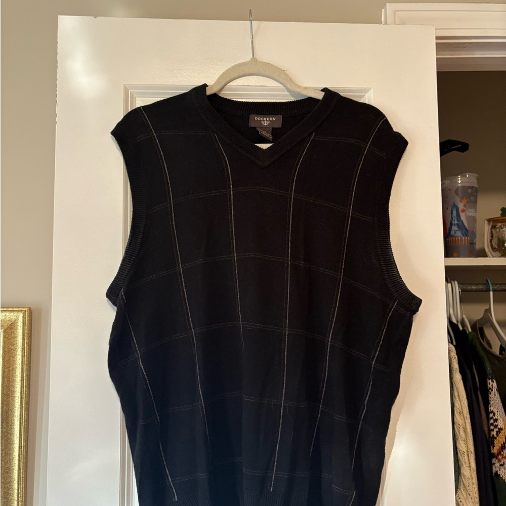 Dockers V-Neck Black Patterned Sweater Classic Knit